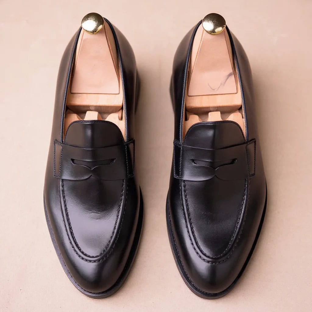 Black Leather Malaga Noir Classic Penny Loafers