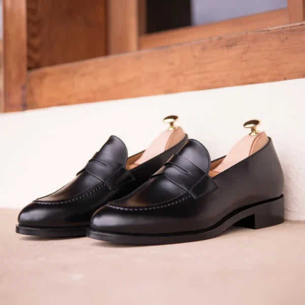 Black Leather Malaga Noir Classic Penny Loafers