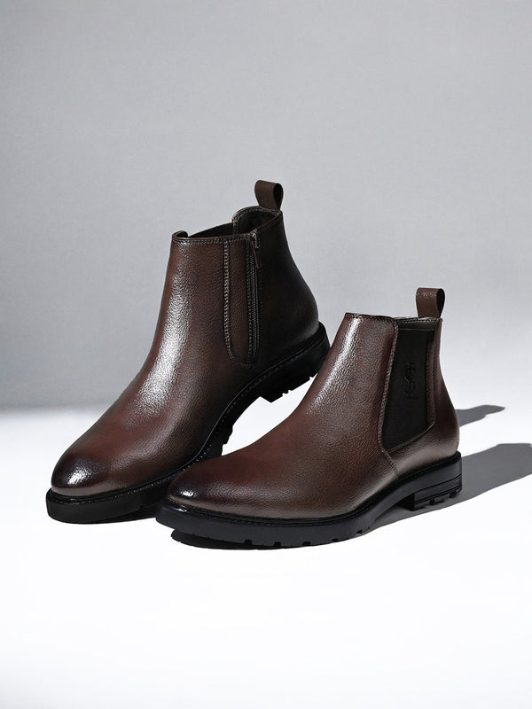 Brunette Brown Mid-Top Ankle Slip-On Chelsea Boots