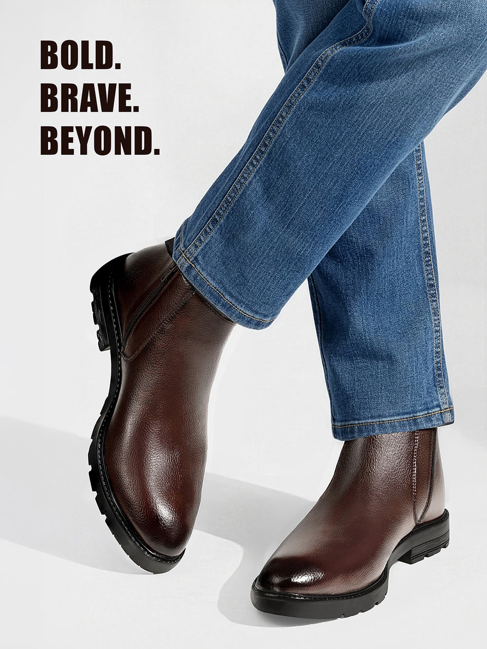 Brunette Brown Mid-Top Ankle Slip-On Chelsea Boots
