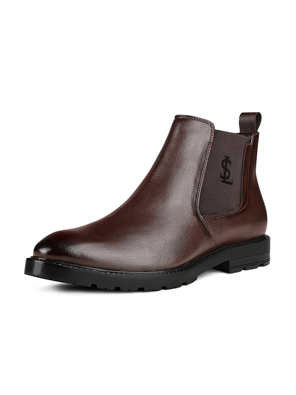 Brunette Brown Mid-Top Ankle Slip-On Chelsea Boots