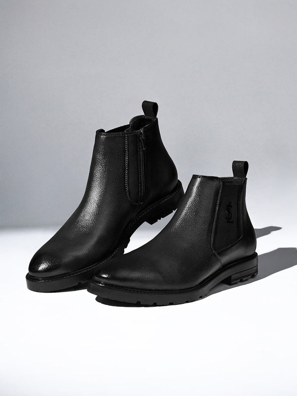 Charcoal Black Mid-Top Ankle Slip-On Chelsea Boots