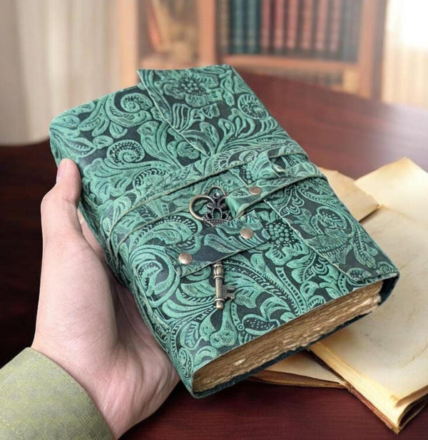 Green Floral Artificial leather Diary